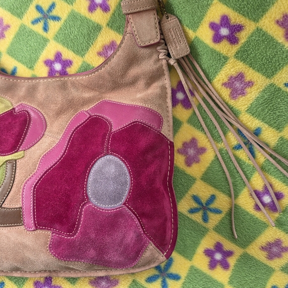 Coach Y2K Suede Fringed Poppy for Peace Pink Hippie Crossbody Hobo Bag - Picture 3 of 16